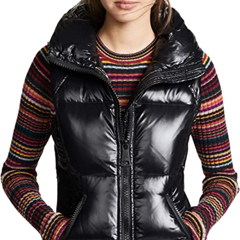 SAM. Black Shiny Quilted Puffer Vest